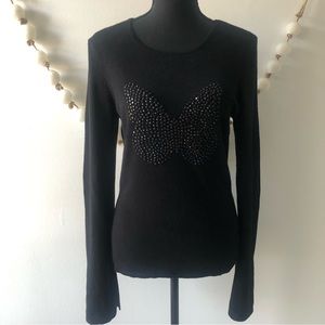 I.N.C. International Concepts Black Sweater with Beaded Butterfly Women‘s S